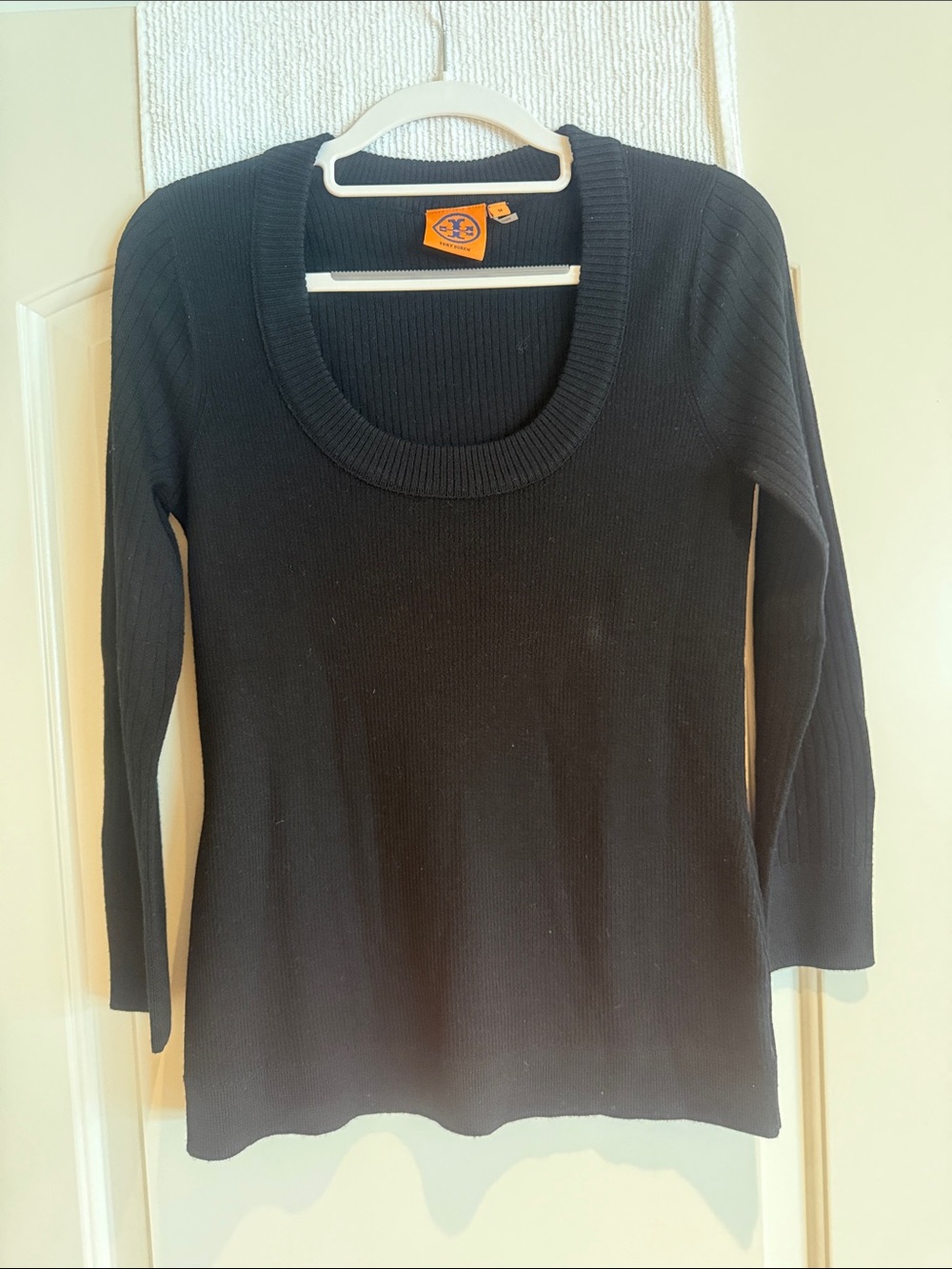 Tory Burch Black Ribbed Scoop Neck Sweater